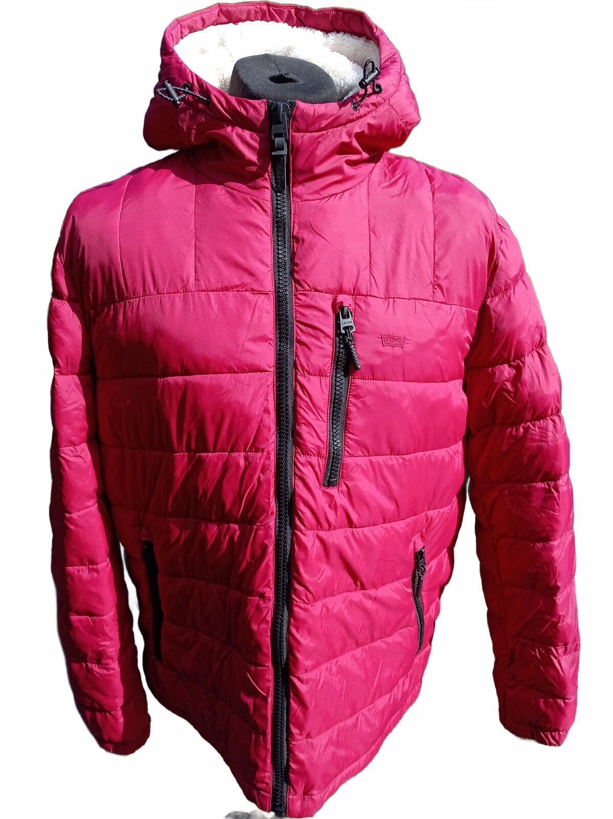 Levi's Men's Hooded Puffer Jacket XL Extra Large Red Pink Sherpa Fleece Lined