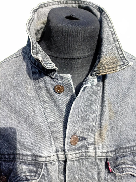 Vintage 90s Levi's 75525 Men's Grey Denim Trucker Jacket XL Charcoal Type III