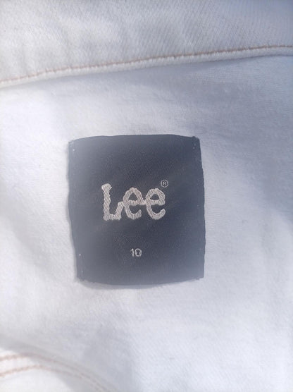 Lee Women's Denim Jacket Size 10 White Jean Trucker Coat Classic Casual Utility