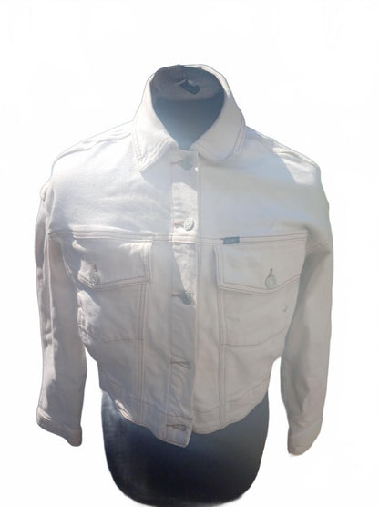 Lee Women's Denim Jacket Size 10 White Jean Trucker Coat Classic Casual Utility