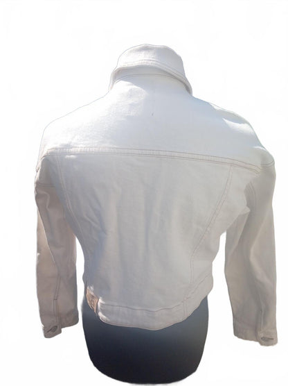 Lee Women's Denim Jacket Size 10 White Jean Trucker Coat Classic Casual Utility