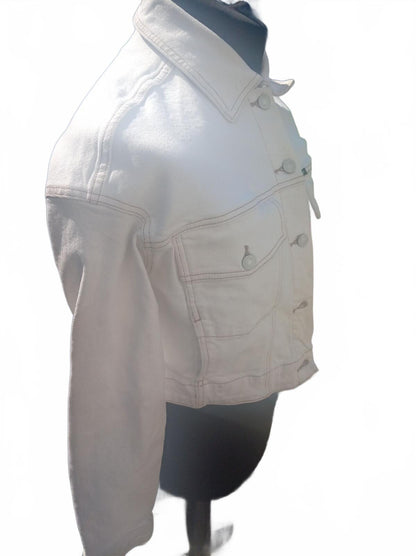 Lee Women's Denim Jacket Size 10 White Jean Trucker Coat Classic Casual Utility
