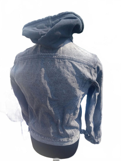 Levi's Men's Hooded Denim Trucker Jacket Small Black Grey Jams A8434 - P2P 19"
