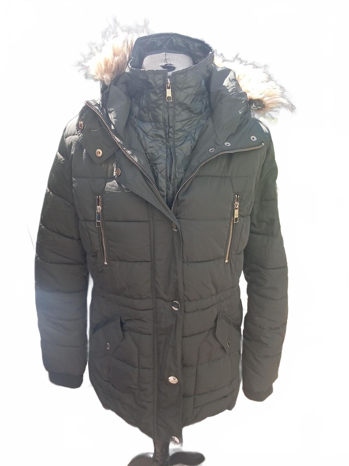 GUESS Black Quilted Hooded Faux Fur Trim Parka Coat - XL