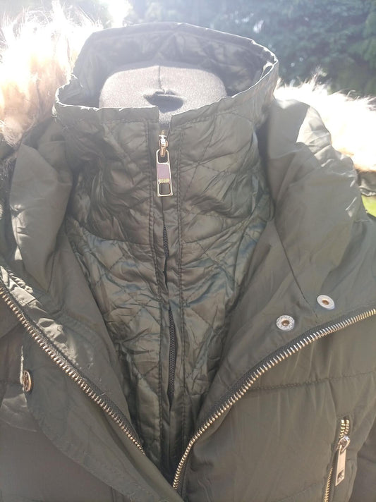 GUESS Black Quilted Hooded Faux Fur Trim Parka Coat - XL