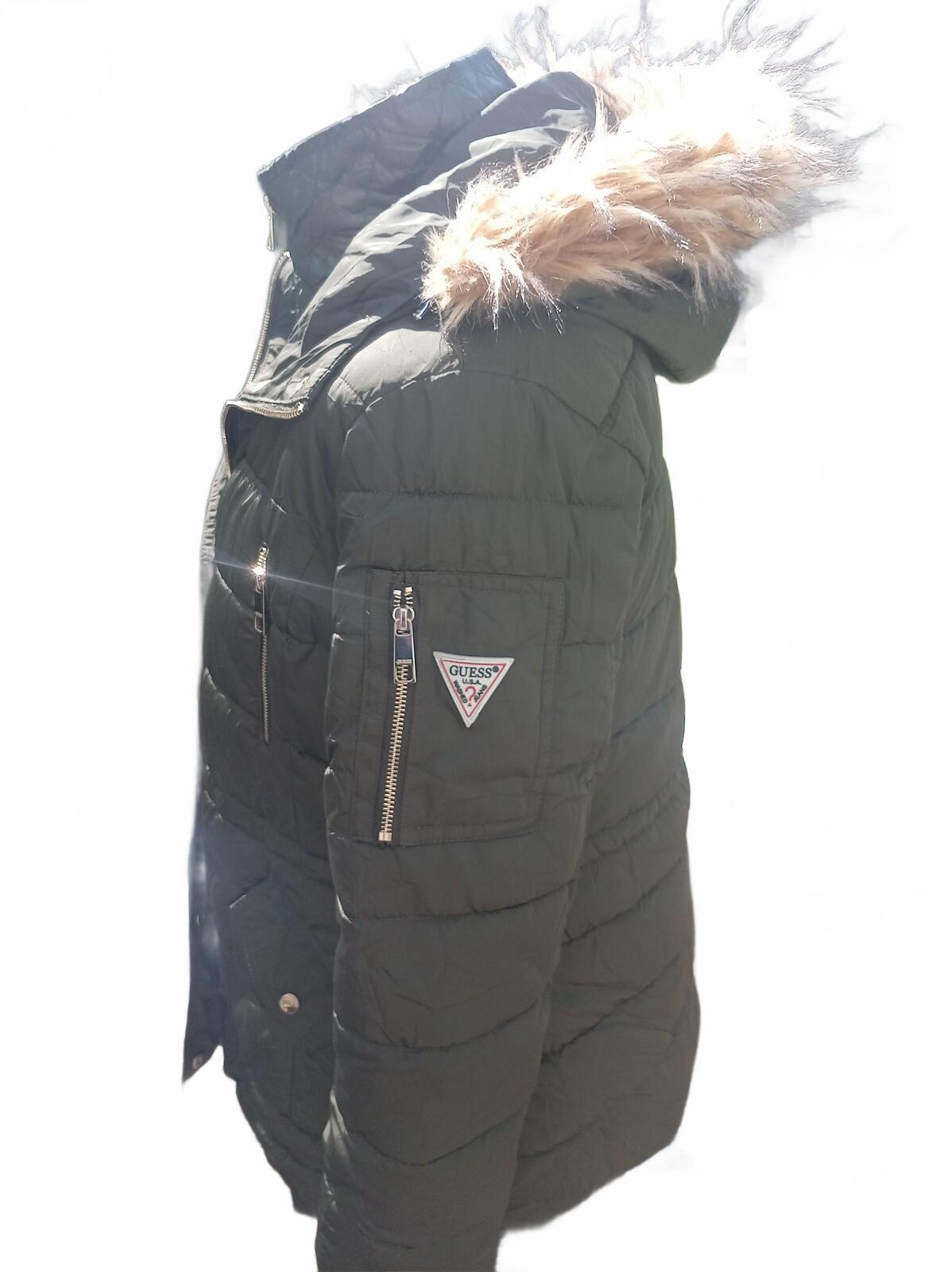 GUESS Black Quilted Hooded Faux Fur Trim Parka Coat - XL