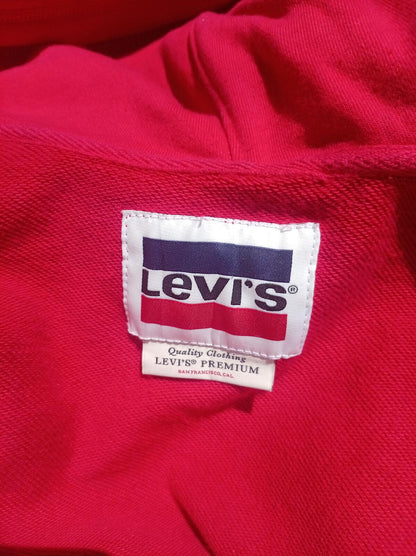 Levi's Ex-Boyfriend Hooded Denim Trucker Jacket Women's XL Red Hoodie 72737