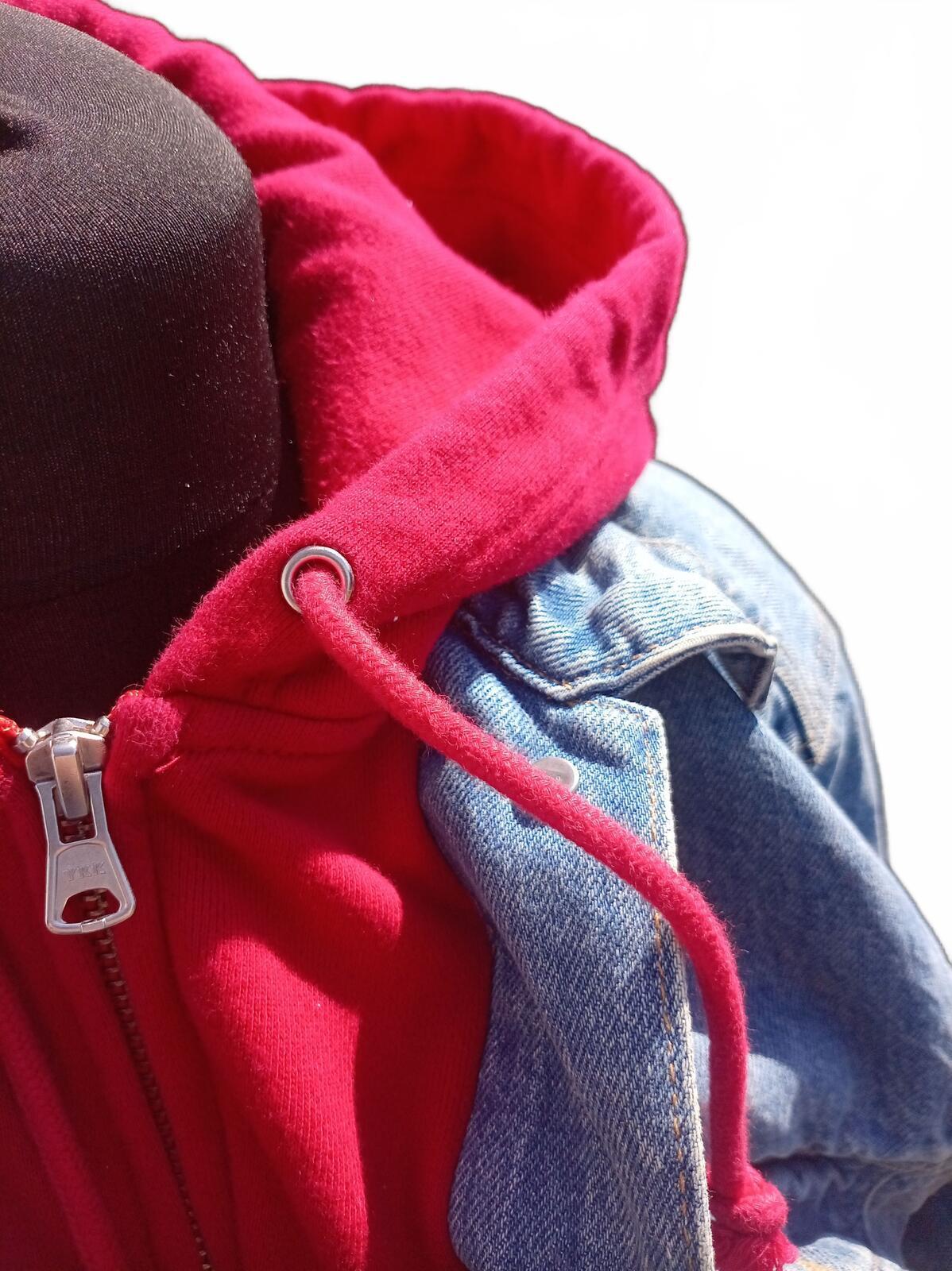 Levi's Ex-Boyfriend Hooded Denim Trucker Jacket Women's XL Red Hoodie 72737