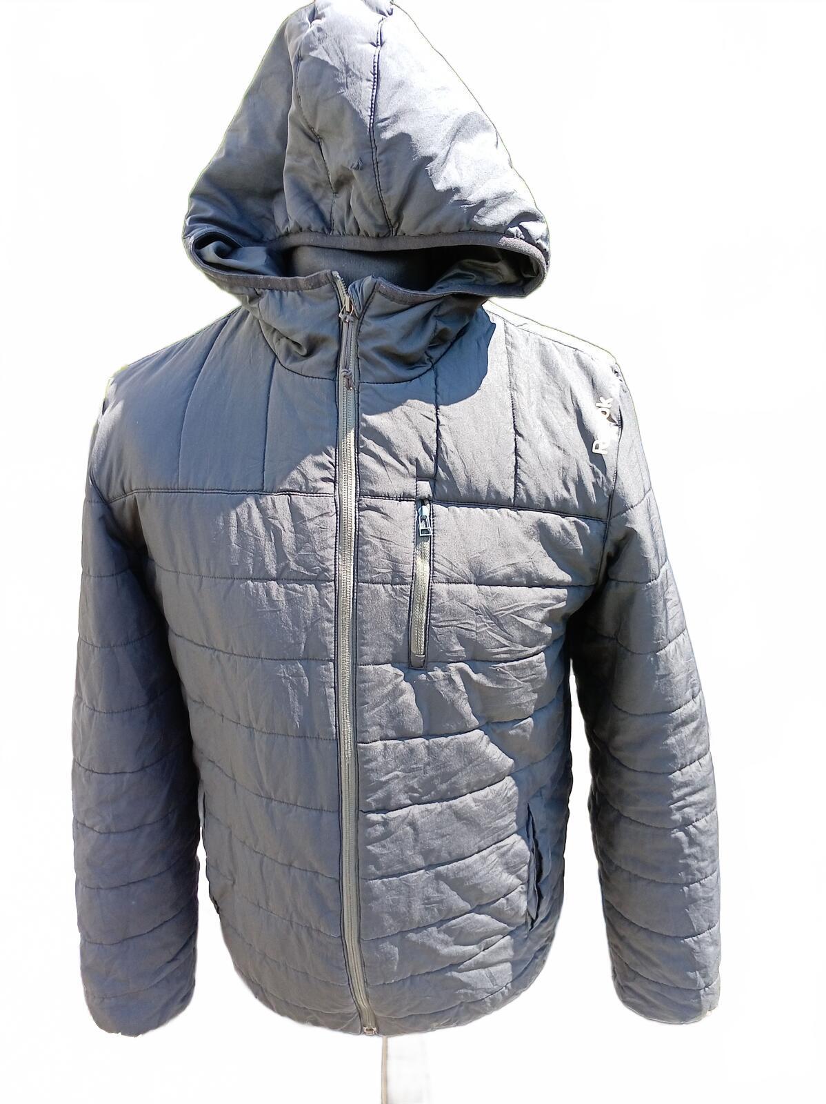 Reebok Men's Hooded Puffer Jacket Medium M Charcoal Grey Quilted Coat 22" P2P