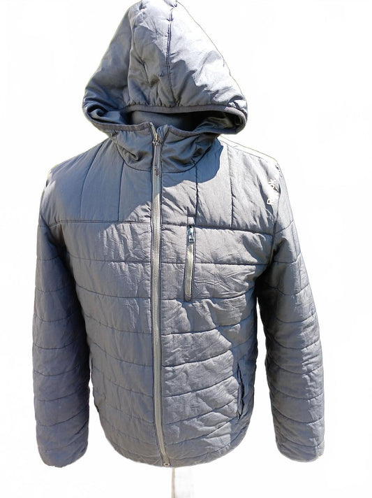 Reebok Men's Hooded Puffer Jacket Medium M Charcoal Grey Quilted Coat 22" P2P