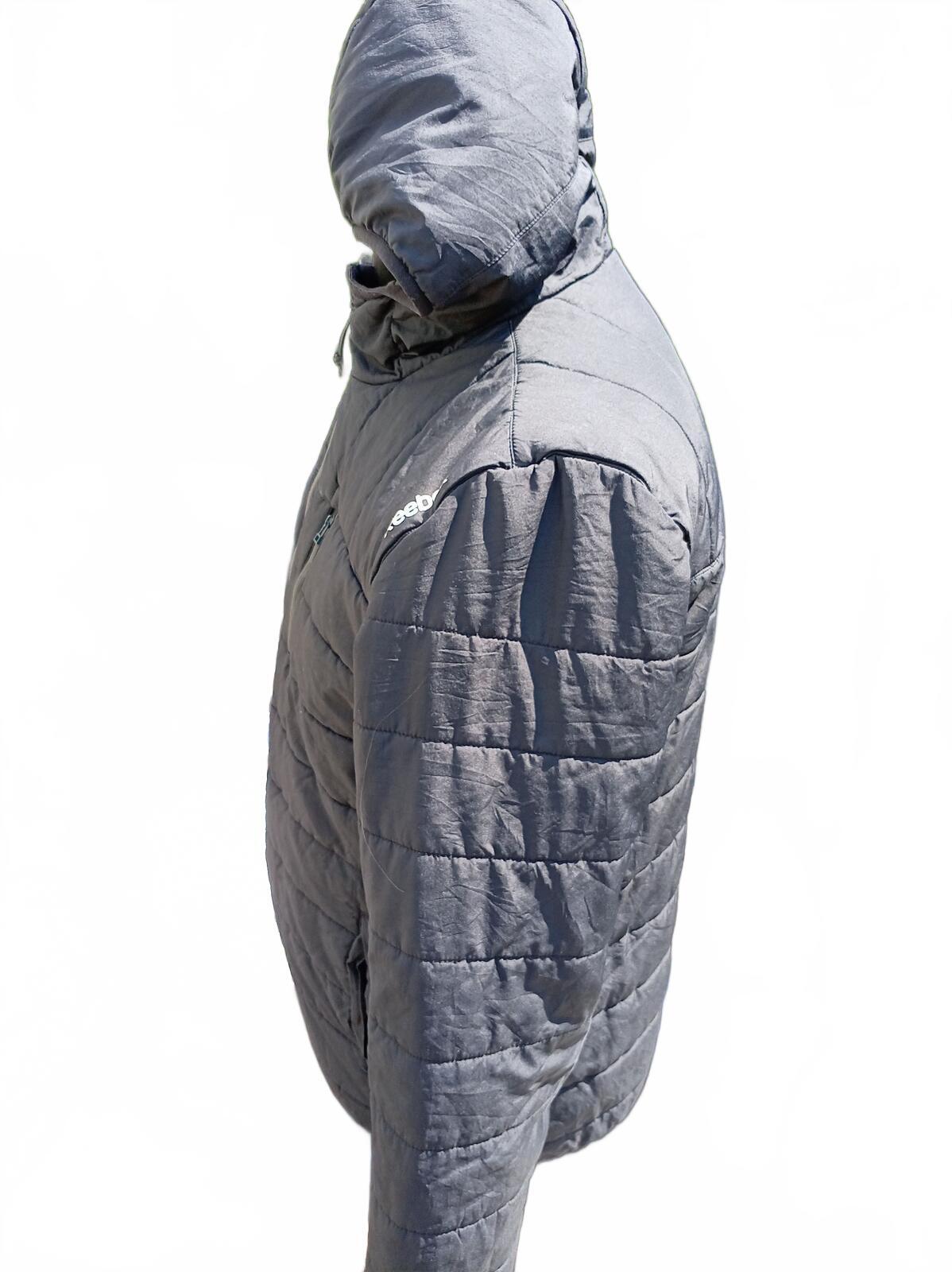 Reebok Men's Hooded Puffer Jacket Medium M Charcoal Grey Quilted Coat 22" P2P