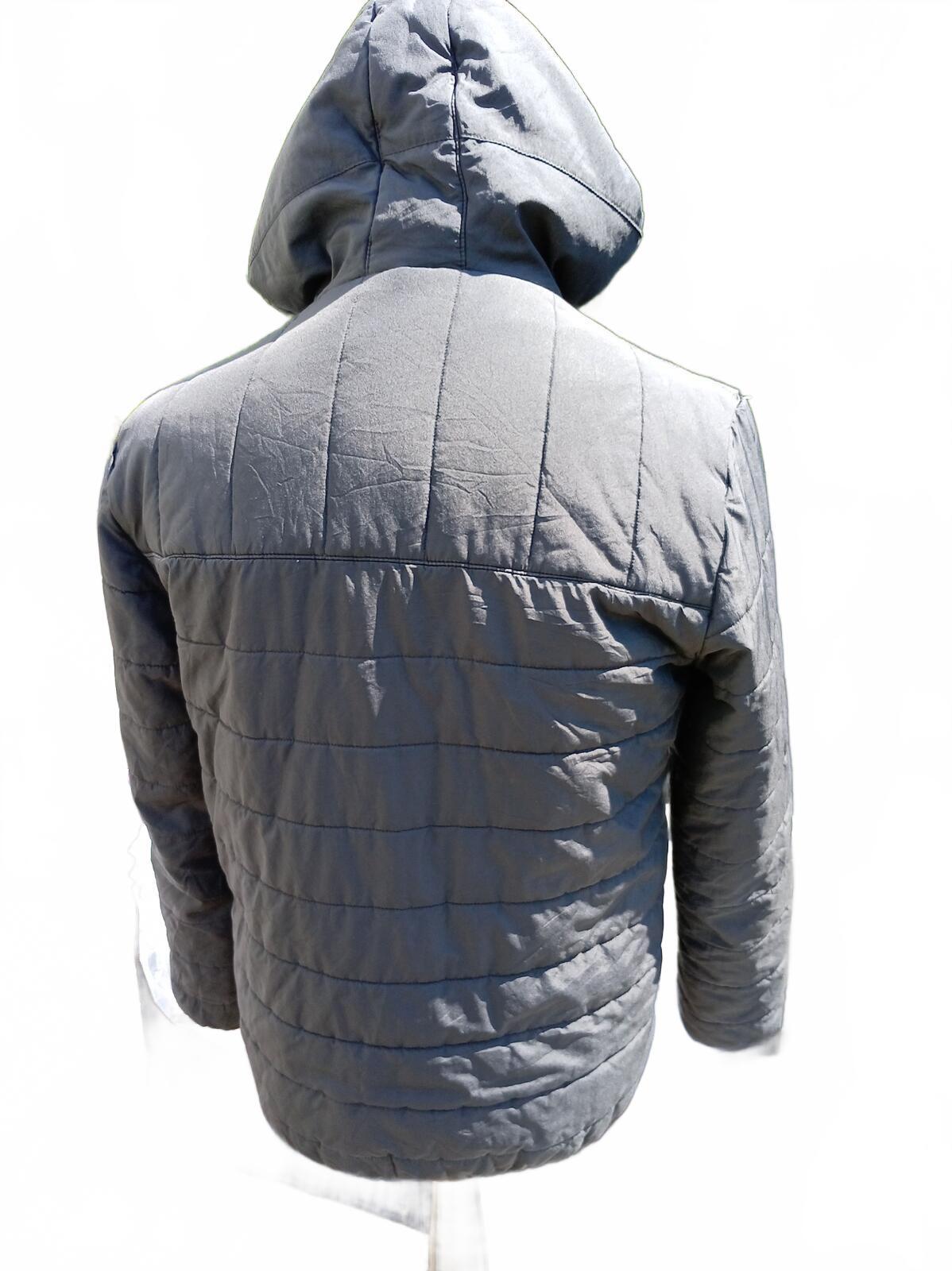 Reebok Men's Hooded Puffer Jacket Medium M Charcoal Grey Quilted Coat 22" P2P