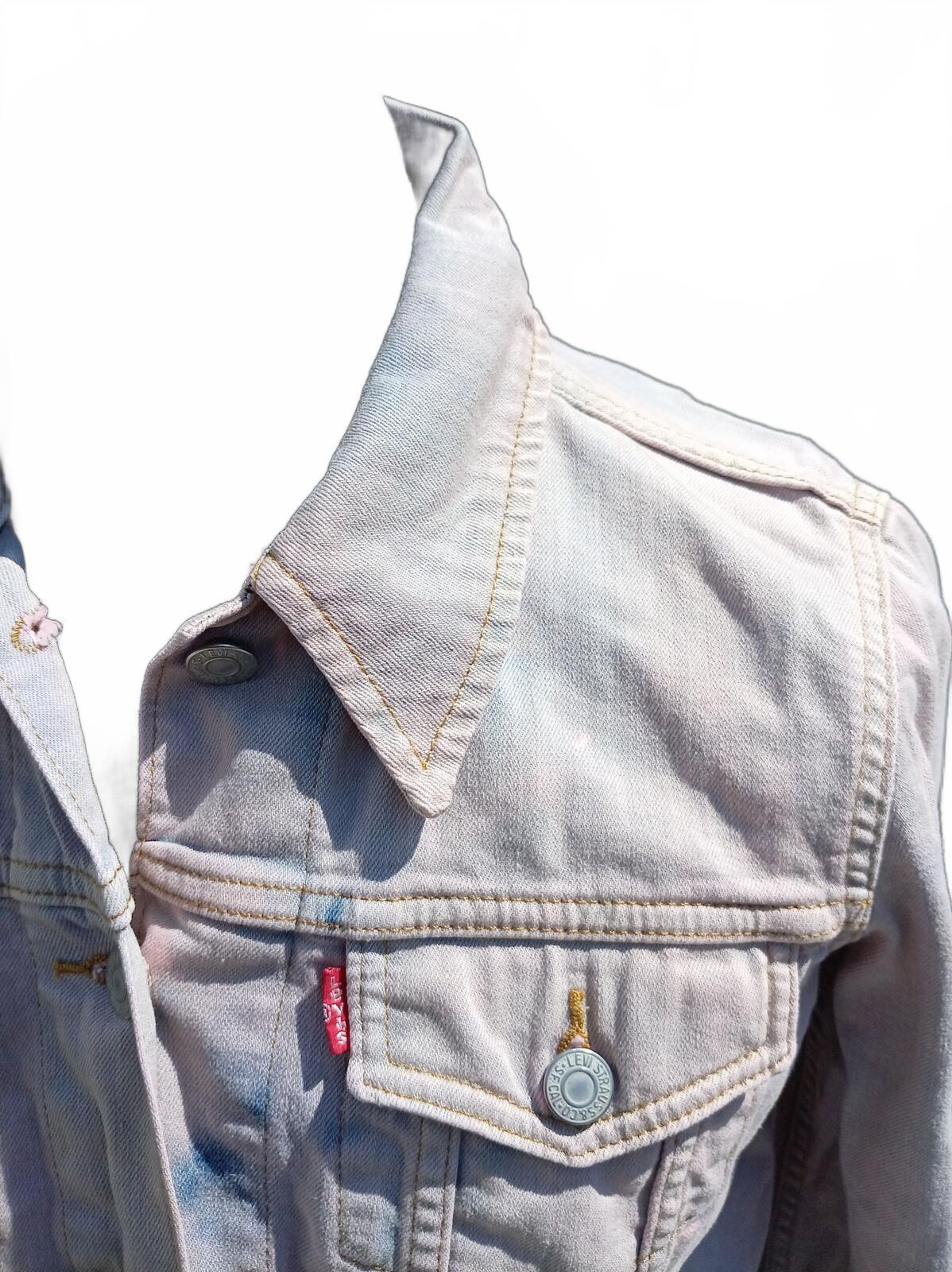 Levi's Women's Denim Trucker Jacket M Medium Bleached Pastel Lilac Pink 21" P2P