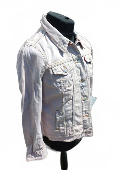 Levi's Women's Denim Trucker Jacket M Medium Bleached Pastel Lilac Pink 21" P2P