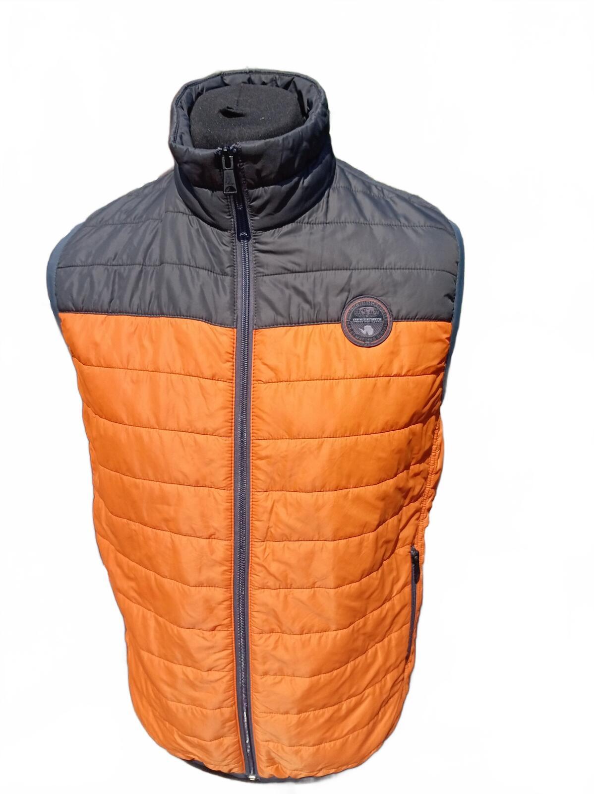 Napapijri Men's Aerons Puffer Gilet Large L Slim Fit Orange Charcoal 21" P2P