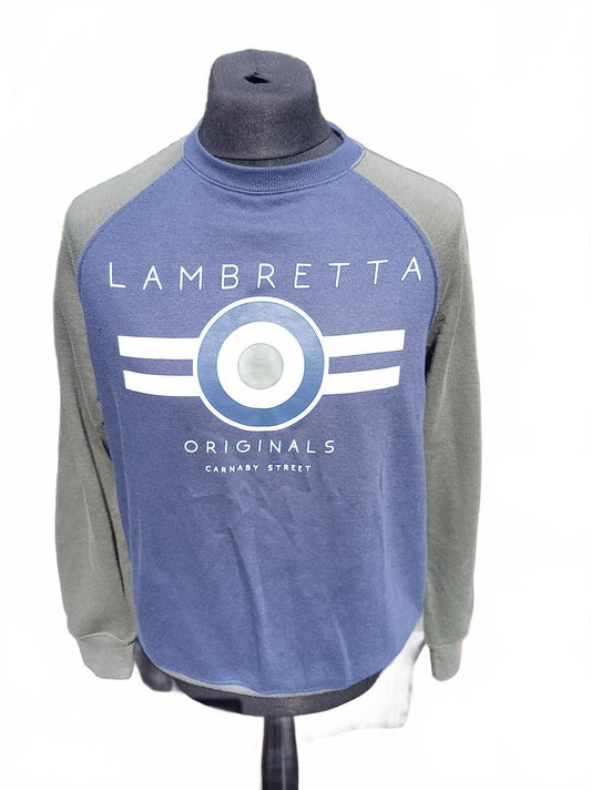Lambretta Originals Carnaby Street Raglan Sweatshirt Blue Grey - Large 23" P2P