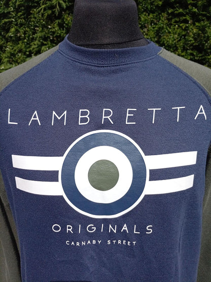 Lambretta Originals Carnaby Street Raglan Sweatshirt Blue Grey - Large 23" P2P