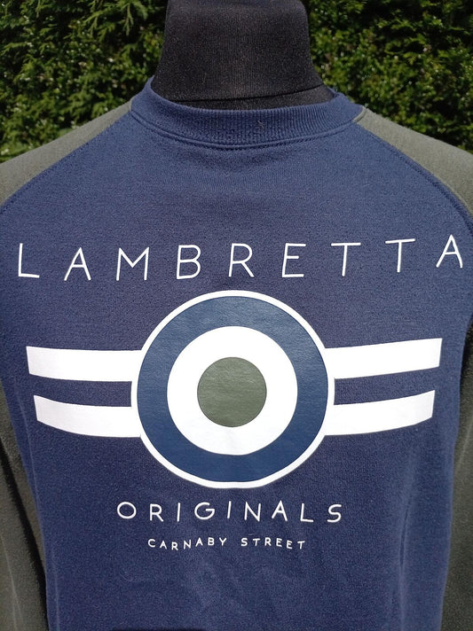 Lambretta Originals Carnaby Street Raglan Sweatshirt Blue Grey - Large 23" P2P