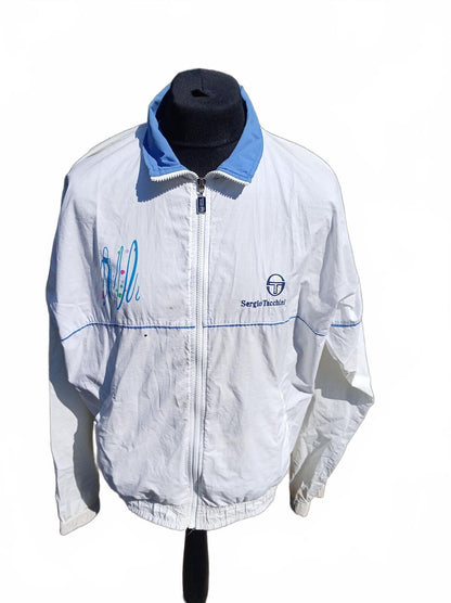 Vintage Sergio Tacchini Tracksuit XXL XL White Blue 90s Shell Suit Italy 25" P2P