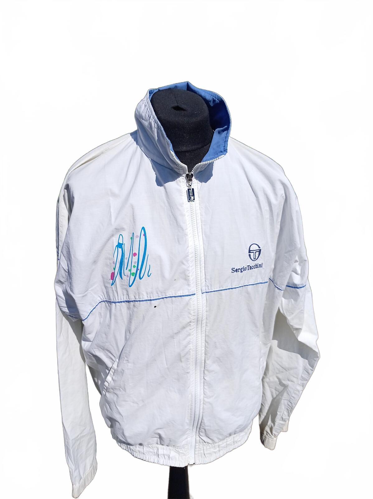 Vintage Sergio Tacchini Tracksuit XXL XL White Blue 90s Shell Suit Italy 25" P2P