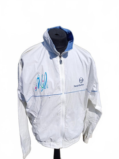 Vintage Sergio Tacchini Tracksuit XXL XL White Blue 90s Shell Suit Italy 25" P2P
