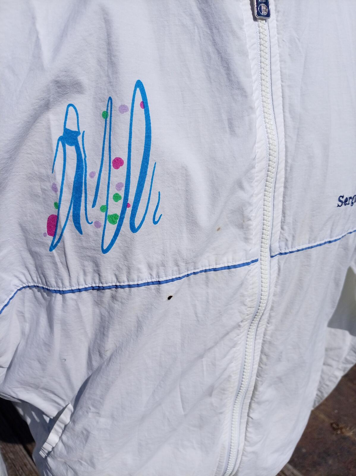 Vintage Sergio Tacchini Tracksuit XXL XL White Blue 90s Shell Suit Italy 25" P2P