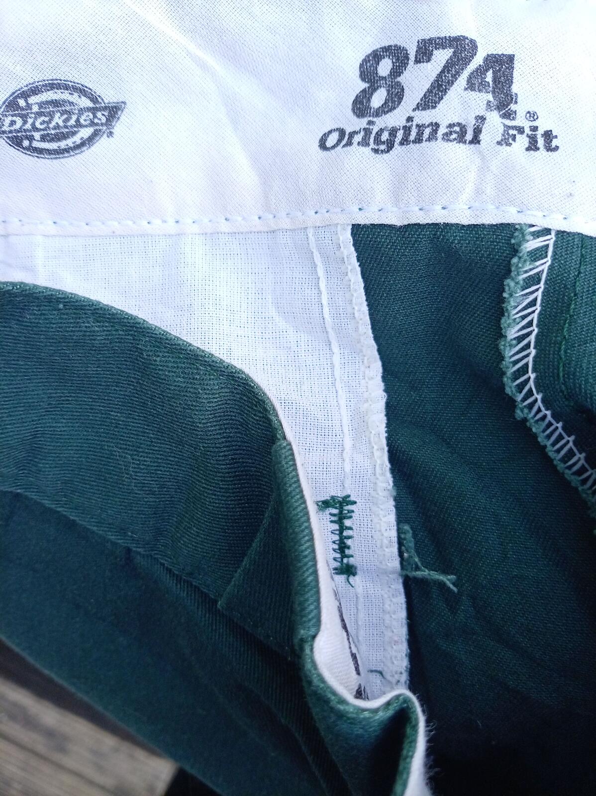 Dickies 874 Raw Cut Hem Trousers 30x26 Green Cropped Cut Off Skater Work Pants