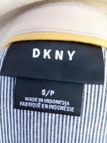 DKNY Polo Shirt – Beige with Yellow Trim – Size S – Smart Casual – Preloved