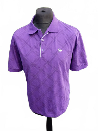 Men’s Patterned Polo Shirt Purple Check Texture Size M Smart Casual Preloved