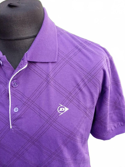 Men’s Patterned Polo Shirt Purple Check Texture Size M Smart Casual Preloved