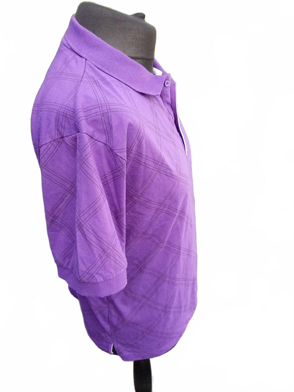 Men’s Patterned Polo Shirt Purple Check Texture Size M Smart Casual Preloved