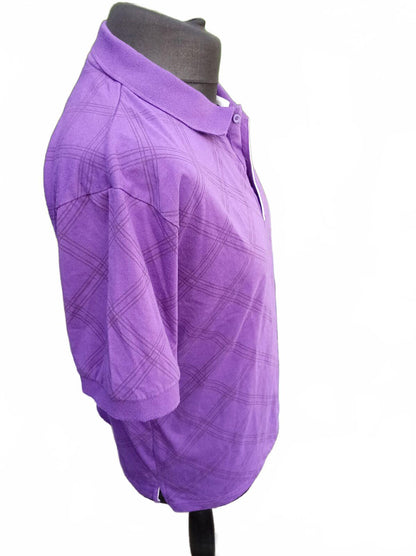 Men’s Patterned Polo Shirt Purple Check Texture Size M Smart Casual Preloved