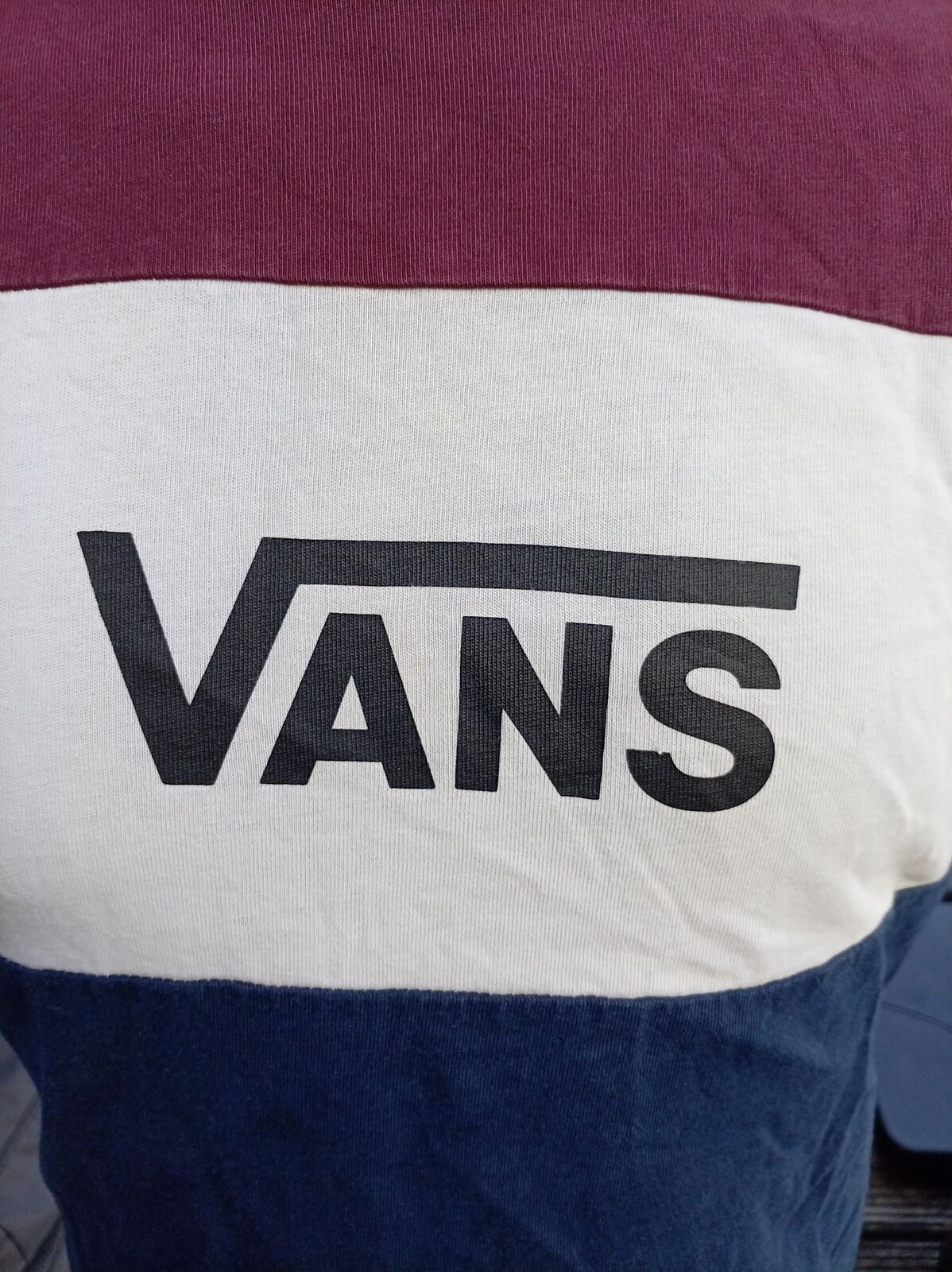 Vans Colour‑Block T‑Shirt – Burgundy/White/Navy – Size M – Skate Surf Tee