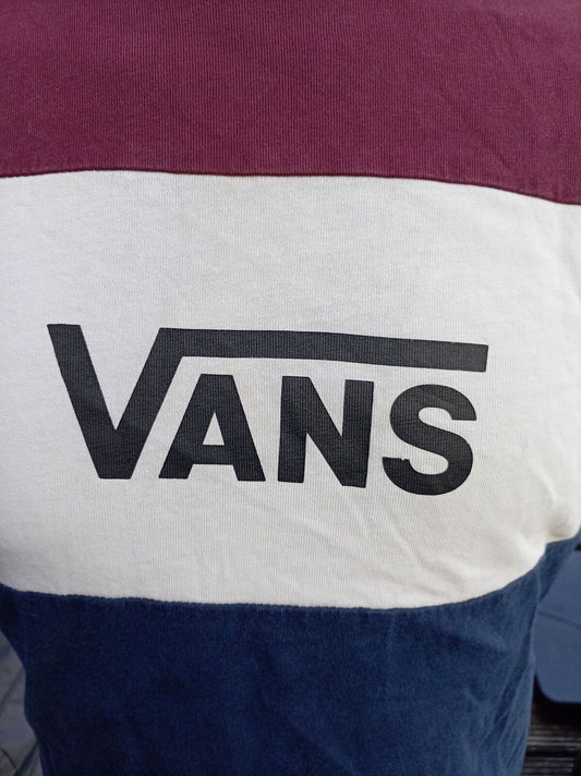 Vans Colour‑Block T‑Shirt – Burgundy/White/Navy – Size M – Skate Surf Tee