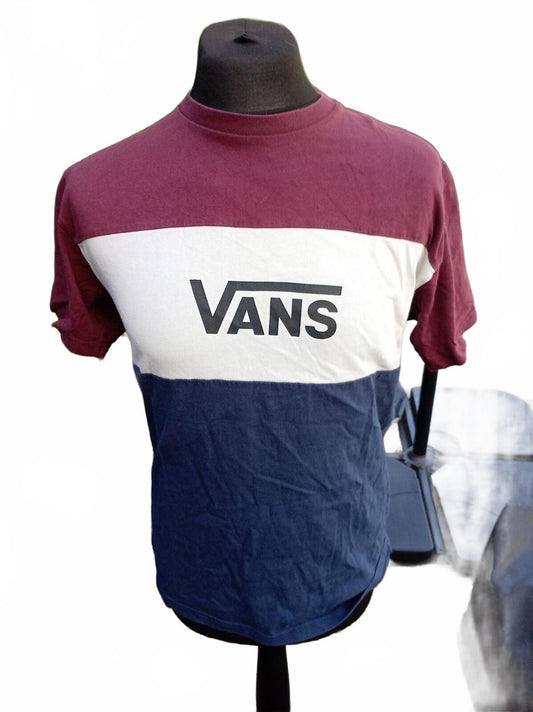 Vans Colour‑Block T‑Shirt – Burgundy/White/Navy – Size M – Skate Surf Tee