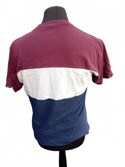 Vans Colour‑Block T‑Shirt – Burgundy/White/Navy – Size M – Skate Surf Tee
